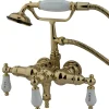 Vintage 3-3/8" Classic Brass Clawfoot Wall Mount Tub Filler with Hand Shower Tub Faucets