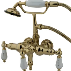 Vintage 3-3/8" Classic Brass Clawfoot Wall Mount Tub Filler with Hand Shower Tub Faucets