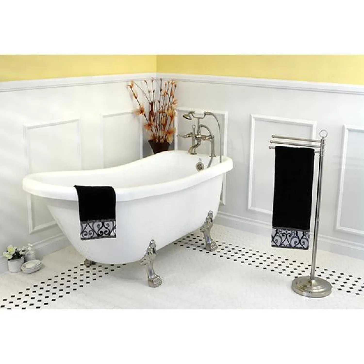 Clearance Vintage 7" Classic Deck Mount Clawfoot Tub Filler Faucet with Hand Shower Tub Faucets
