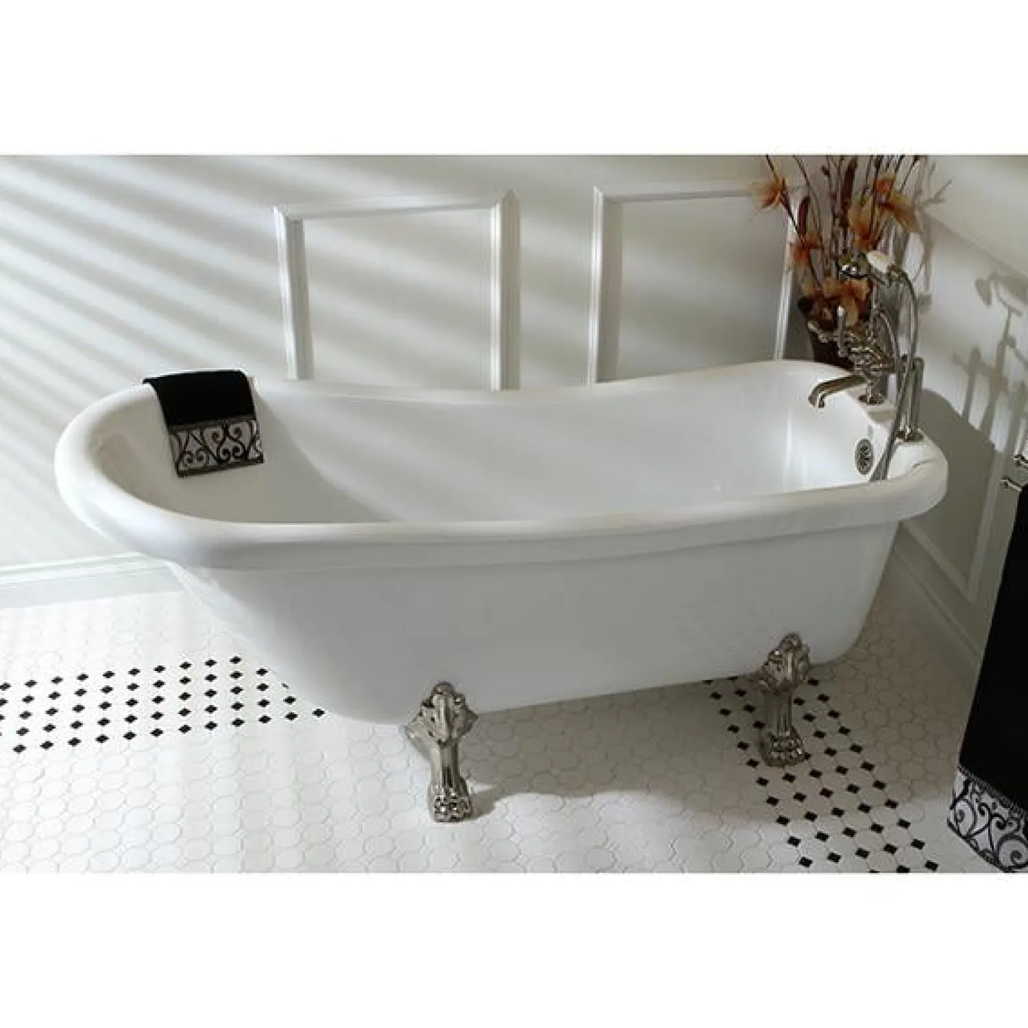 Clearance Vintage 7" Classic Deck Mount Clawfoot Tub Filler Faucet with Hand Shower Tub Faucets