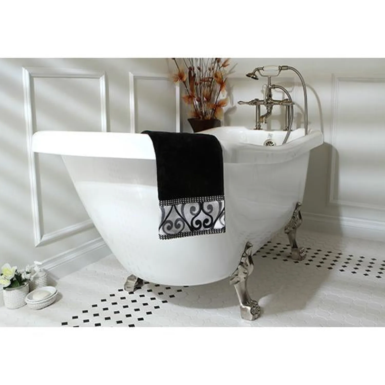 Clearance Vintage 7" Classic Deck Mount Clawfoot Tub Filler Faucet with Hand Shower Tub Faucets