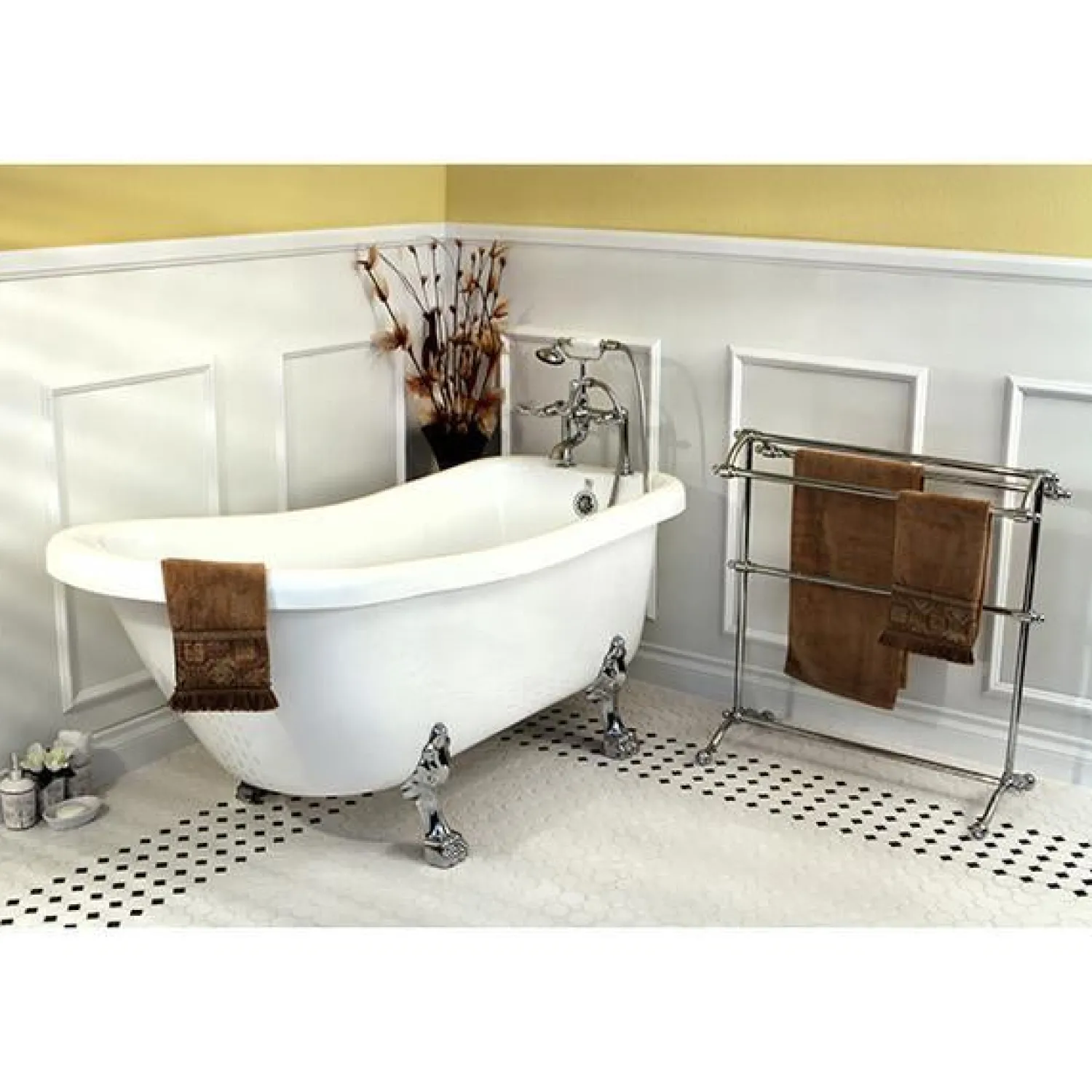 Clearance Vintage 7" Classic Deck Mount Clawfoot Tub Filler Faucet with Hand Shower Tub Faucets