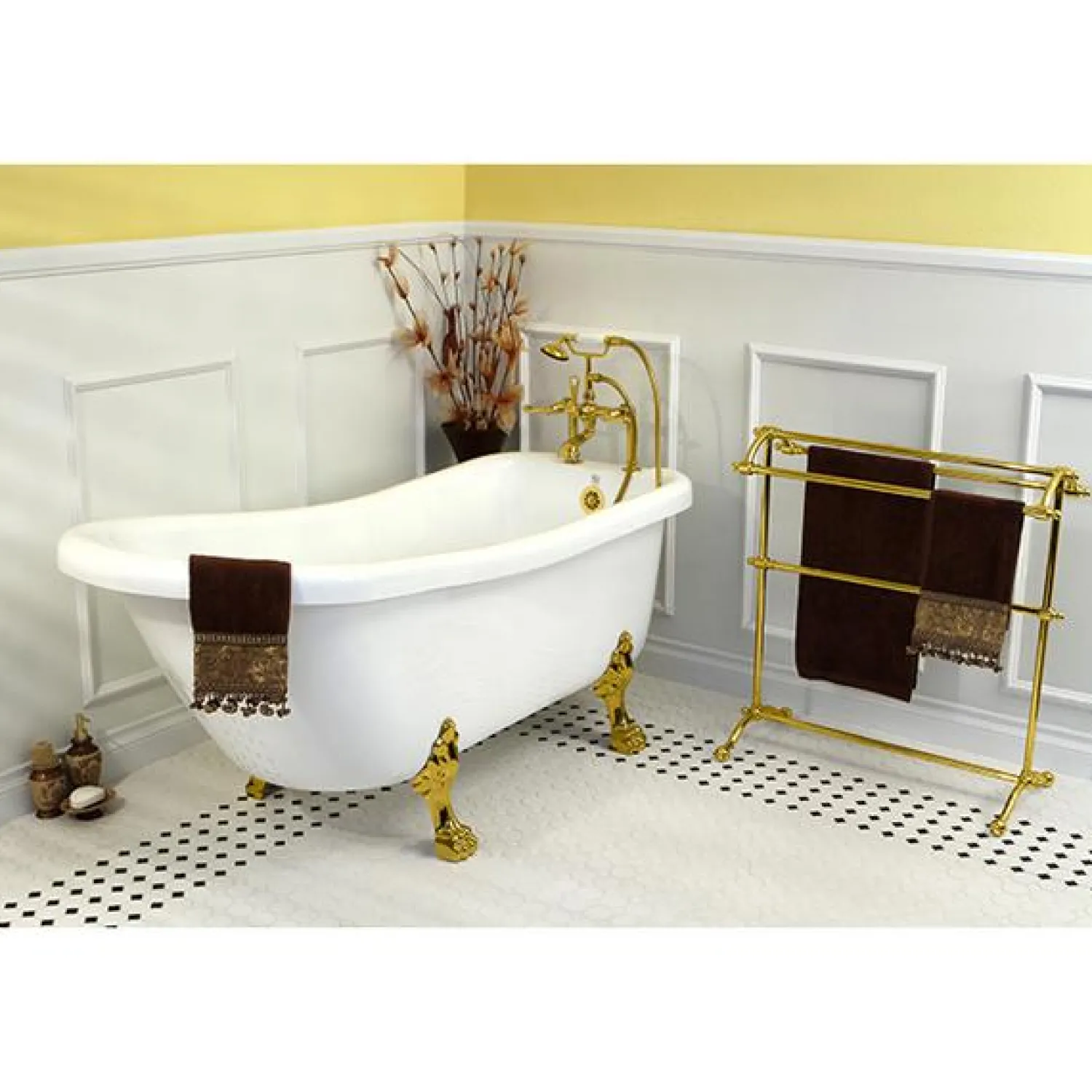 Clearance Vintage 7" Classic Deck Mount Clawfoot Tub Filler Faucet with Hand Shower Tub Faucets