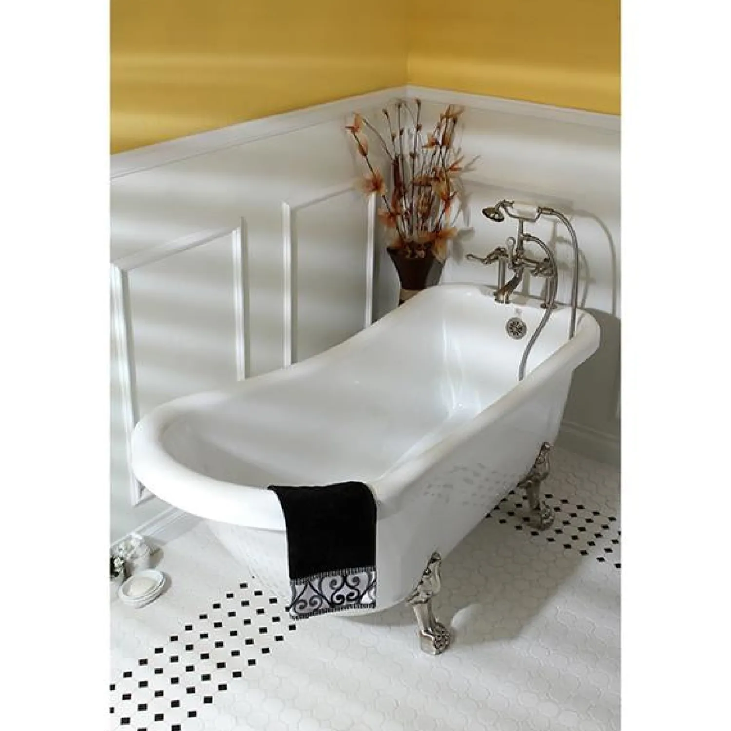 Clearance Vintage 7" Classic Deck Mount Clawfoot Tub Filler Faucet with Hand Shower Tub Faucets