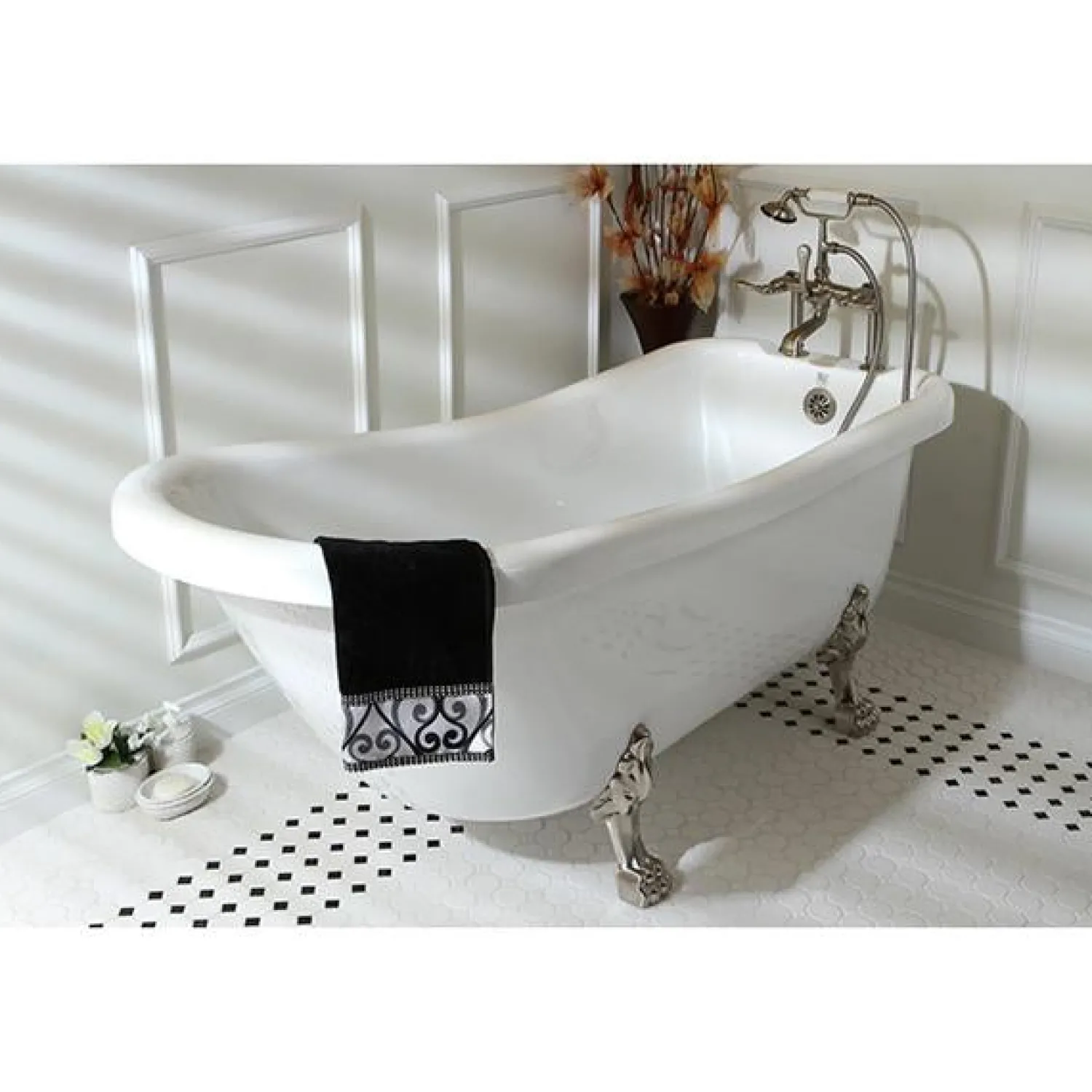 Clearance Vintage 7" Classic Deck Mount Clawfoot Tub Filler Faucet with Hand Shower Tub Faucets