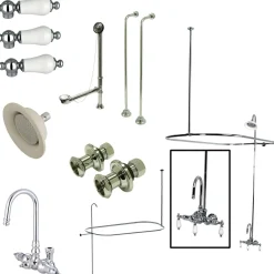 Vintage Clawfoot Tub Package with High Rise Goose Neck and 62" Shower Riser Tub & Shower Sets|Tub Faucets