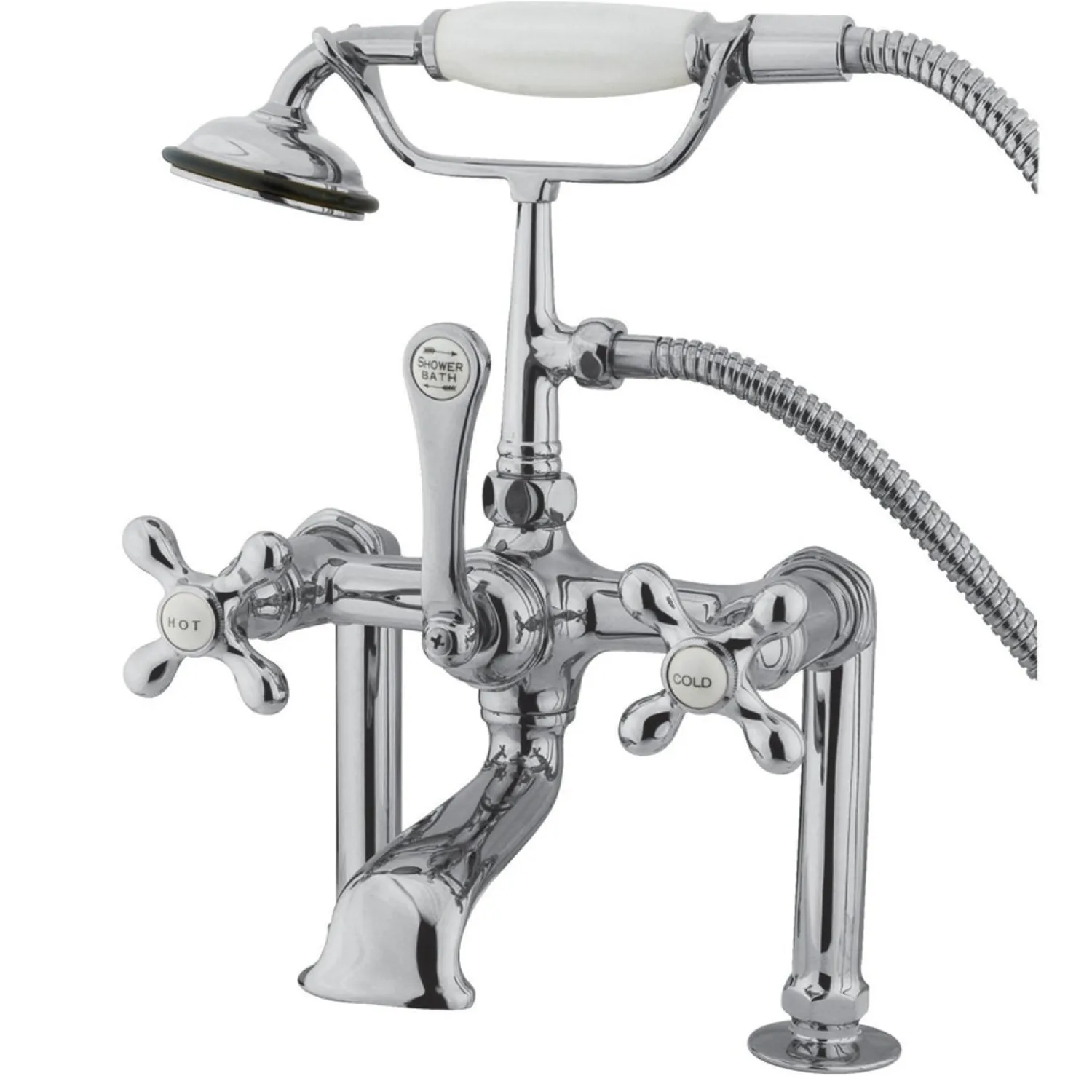 Hot Vintage 7" Clawfoot Deck Mount Tub Filler Faucet with Hand Shower Tub Faucets