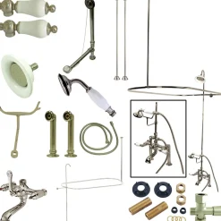 Best Vintage Deck Mount 7" Center Clawfoot Tub Fixture with Shower Riser Package Tub Faucets