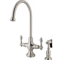 New Vintage Double Handle Kitchen Faucet with Brass Side Sprayer Single Hole