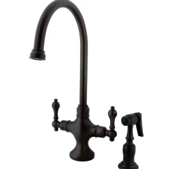 New Vintage Double Handle Kitchen Faucet with Brass Side Sprayer Single Hole