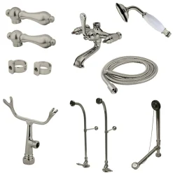 Clearance Vintage Freestanding Clawfoot Tub Faucet Combo in Brushed Nickel Tub Faucets