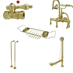Clearance Vintage Gooseneck Tub Mount Clawfoot Tub Filler with Shower Mixer Package in Polished Brass Tub & Shower Sets|Tub Faucets