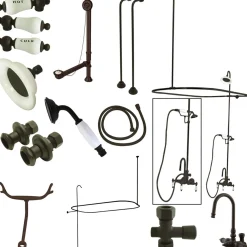 Discount Vintage High Rise Gooseneck Clawfoot Tub and Shower Package with Porcelain Lever Handles in Oil Rubbed Bronze Tub & Shower Sets|Tub Faucets