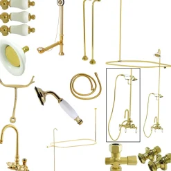 Outlet Vintage High Rise Gooseneck Clawfoot Tub and Shower Package with Porcelain Lever Handles Tub & Shower Sets|Tub Faucets