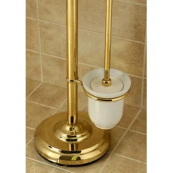 New Vintage Pedestal Toilet Paper and Brush Holder in Polished Brass Toilet Paper Holders