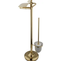New Vintage Pedestal Toilet Paper and Brush Holder in Polished Brass Toilet Paper Holders