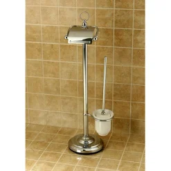 New Vintage Pedestal Toilet Paper and Brush Holder in Polished Chrome Toilet Paper Holders