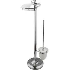 New Vintage Pedestal Toilet Paper and Brush Holder in Polished Chrome Toilet Paper Holders