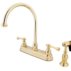 Discount Vintage Two Handle 8" Kitchen Faucet with Brass Sprayer Faucets With Side Spray