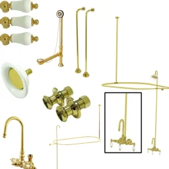 Clearance Vintage Wall Mount High Rise Traditional Clawfoot Tub and Shower Package with Porcelain Lever Handles Tub Faucets