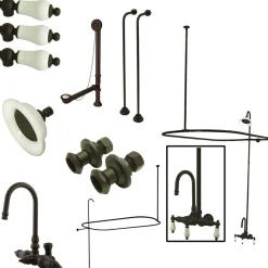 Clearance Vintage Wall Mount High Rise Traditional Clawfoot Tub and Shower Package with Porcelain Lever Handles Tub Faucets