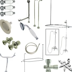 Outlet Vintage Wall Mount Down Spout Clawfoot Tub and Shower Package with Porcelain Lever Handles in Polished Chrome Tub Faucets