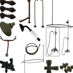 Online Vintage Wall Mount Down Spout Clawfoot Tub and Shower Package with Metal Lever Handles Tub Faucets