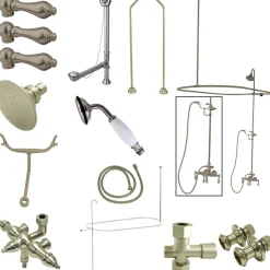 Online Vintage Wall Mount Down Spout Clawfoot Tub and Shower Package with Metal Lever Handles Tub Faucets