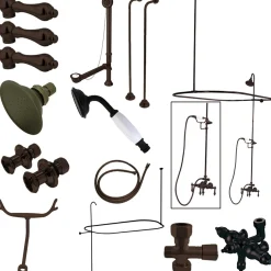Online Vintage Wall Mount Down Spout Clawfoot Tub and Shower Package with Porcelain Lever Handles in Oil Rubbed Bronze Tub Faucets