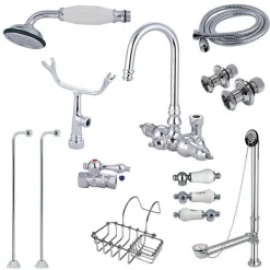 New Vintage Wall Mount Gooseneck Clawfoot Tub Filler with Shower Mixer Kit in Polished Chrome Tub Faucets