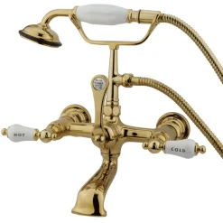 Online Vintage Wall Mount Clawfoot Brass Tub Filler Faucet with Hand Shower Tub Faucets