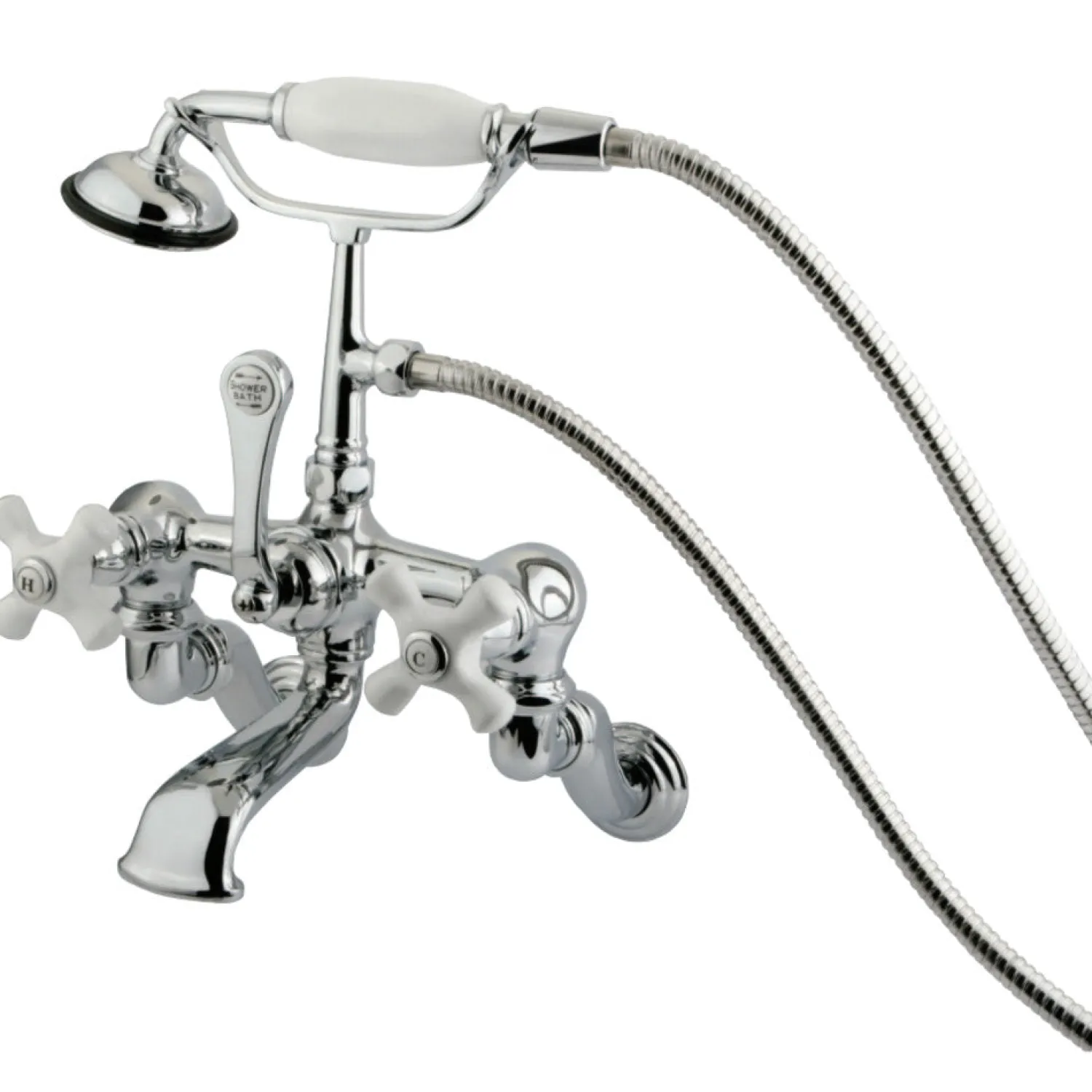 Hot Vintage Wall Mount Adjustable 3-3/8" - 10" Center Clawfoot Brass Tub Filler with Hand Shower Tub Faucets