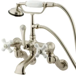 Hot Vintage Wall Mount Adjustable 3-3/8" - 10" Center Clawfoot Brass Tub Filler with Hand Shower Tub Faucets