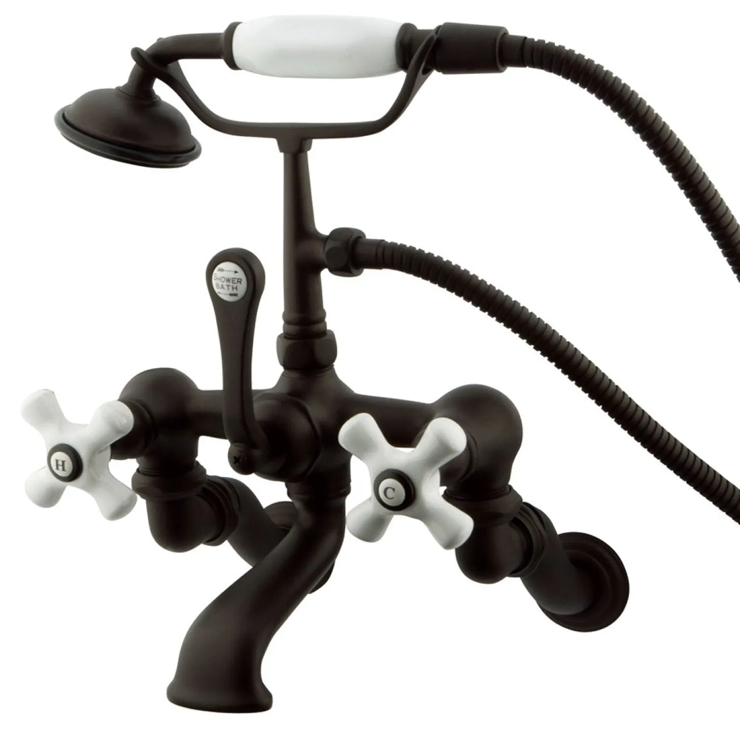 Hot Vintage Wall Mount Adjustable 3-3/8" - 10" Center Clawfoot Brass Tub Filler with Hand Shower Tub Faucets