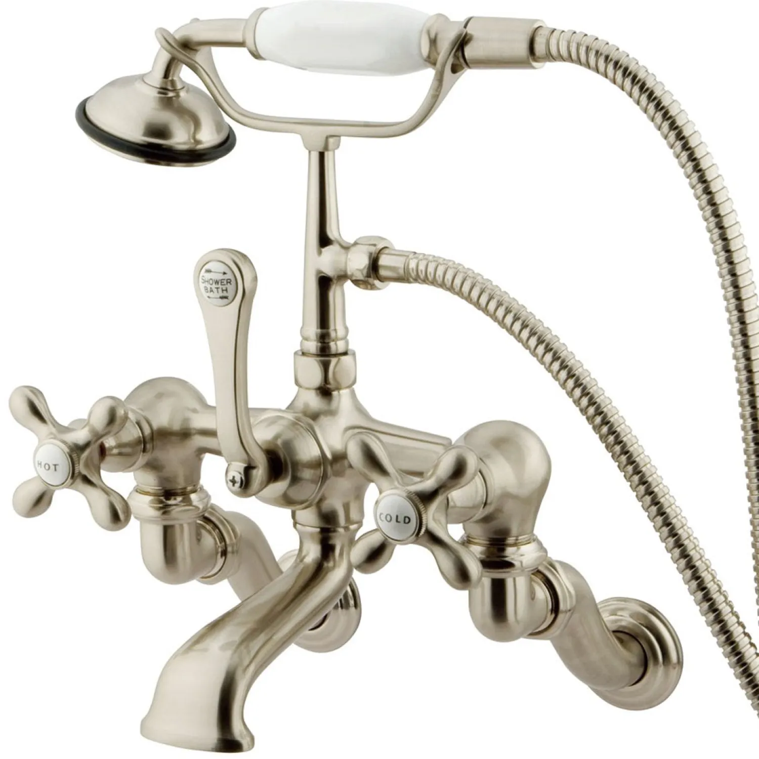 Hot Vintage Wall Mount Adjustable 3-3/8" - 10" Center Brass Clawfoot Tub Filler with Hand Shower Tub Faucets
