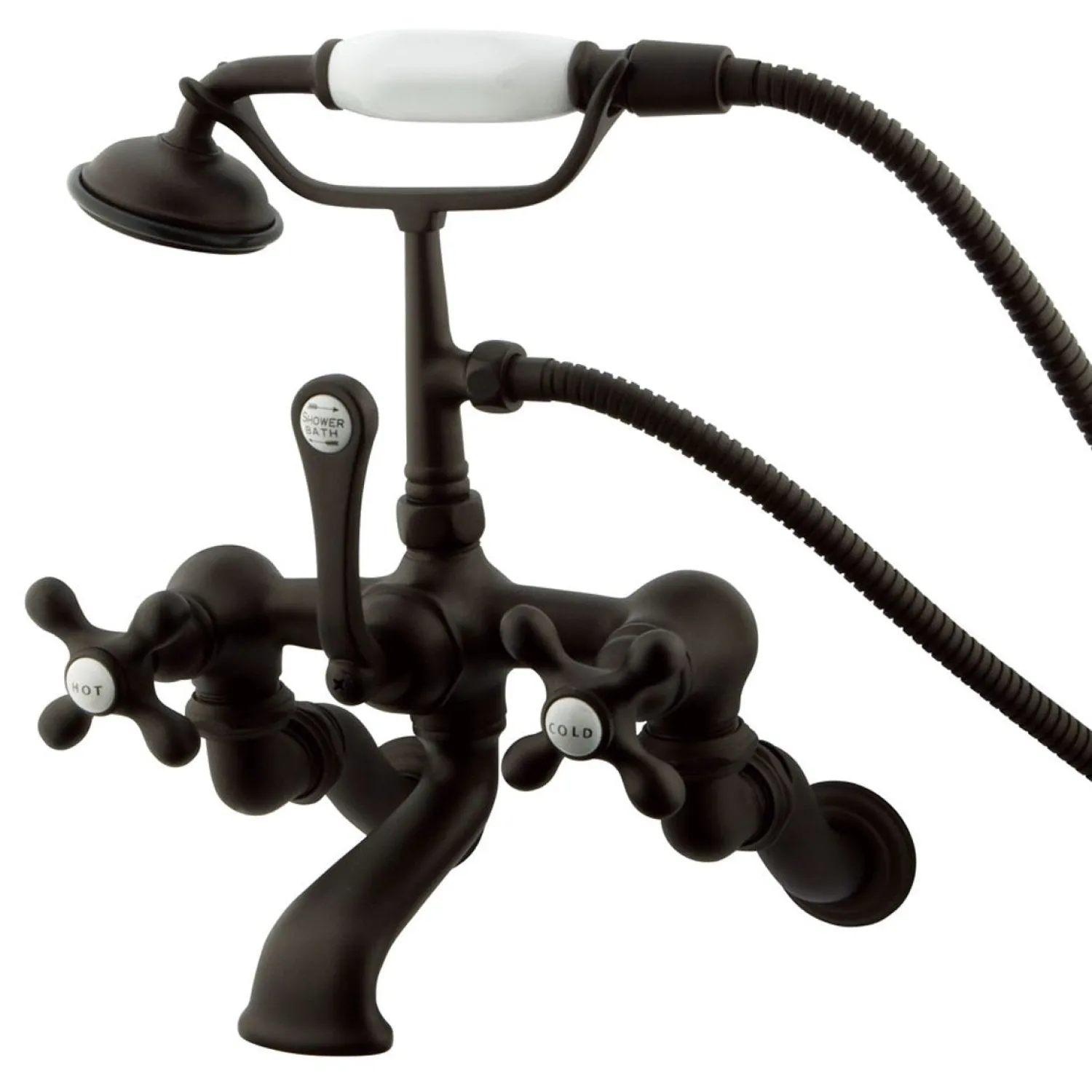 Hot Vintage Wall Mount Adjustable 3-3/8" - 10" Center Brass Clawfoot Tub Filler with Hand Shower Tub Faucets