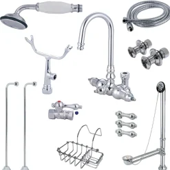 Hot Wall Mount Clawfoot Tub Faucet Package with Supply Line in Polished Chrome Tub Faucets