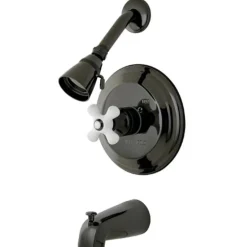 Best Water Onyx NB3630PX Pressure Balanced Tub and Shower Faucet with Porcelain Cross Handle Tub & Shower Sets