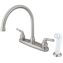 Hot Water Saving Magellan Centerset Kitchen Faucet with White Sprayer Faucets With Side Spray