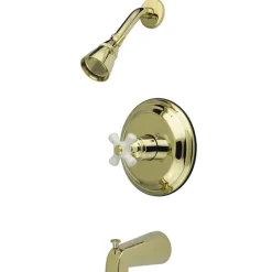 New Water Saving Restoration Tub and Shower Faucet with Porcelain Cross Handles Tub & Shower Sets