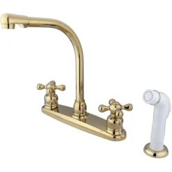 Clearance Water Saving Victorian High Arch Kitchen Faucet with Cross Handles and Sprayer Faucets With Side Spray