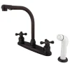 New Water Saving Victorian High Arch Kitchen Faucet with Sprayer and Cross Handles Faucets With Side Spray