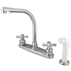 New Water Saving Victorian High Arch Kitchen Faucet with Sprayer and Cross Handles Faucets With Side Spray