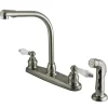 New Water Saving Victorian High Arch Kitchen Faucet with Oak and Porcelain Lever Handles and Sprayer Faucets With Side Spray