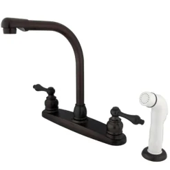 Outlet Water Saving Victorian High Arch Kitchen Faucet with Lever Handles and Sprayer Faucets With Side Spray