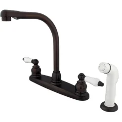 Clearance Water Saving Victorian High Arch Kitchen Faucet with Oak and Porcelain Lever Handles Faucets With Side Spray
