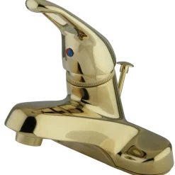 Best Wyndham Single Handle 4" Centerset Lavatory Faucet with Brass Pop-up in Polished Brass 4" Center Set