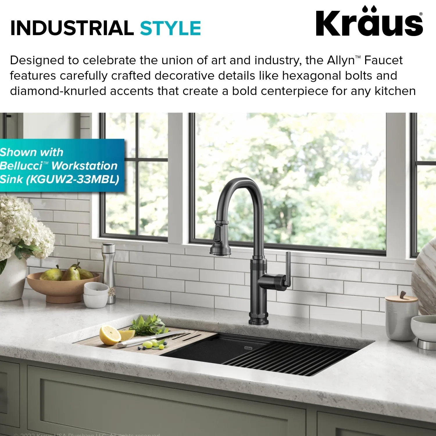 Online Allyn Black Stainless Nut & Bolt Diamond Cut Kitchen Faucet Single Hole