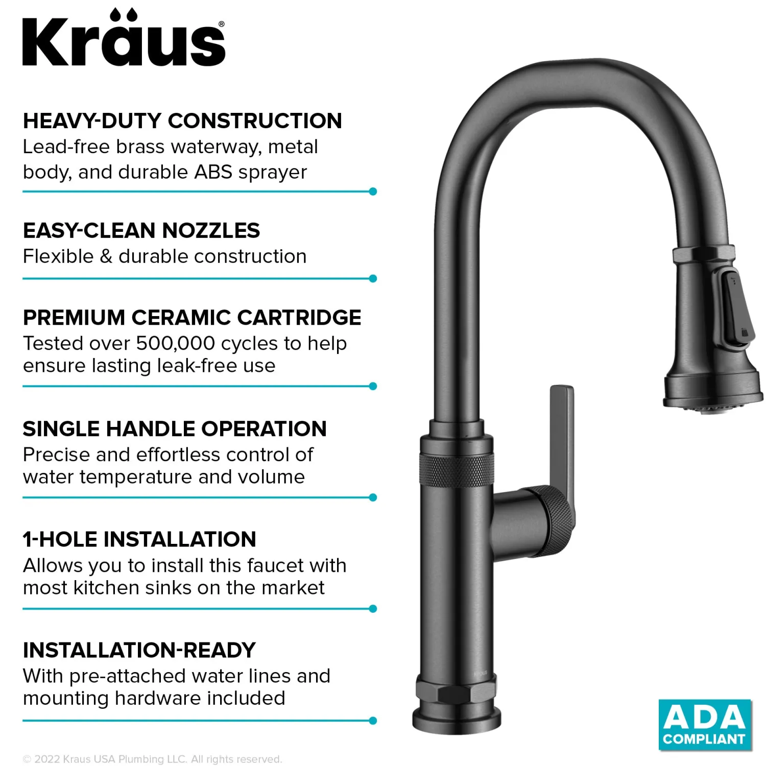 Online Allyn Black Stainless Nut & Bolt Diamond Cut Kitchen Faucet Single Hole