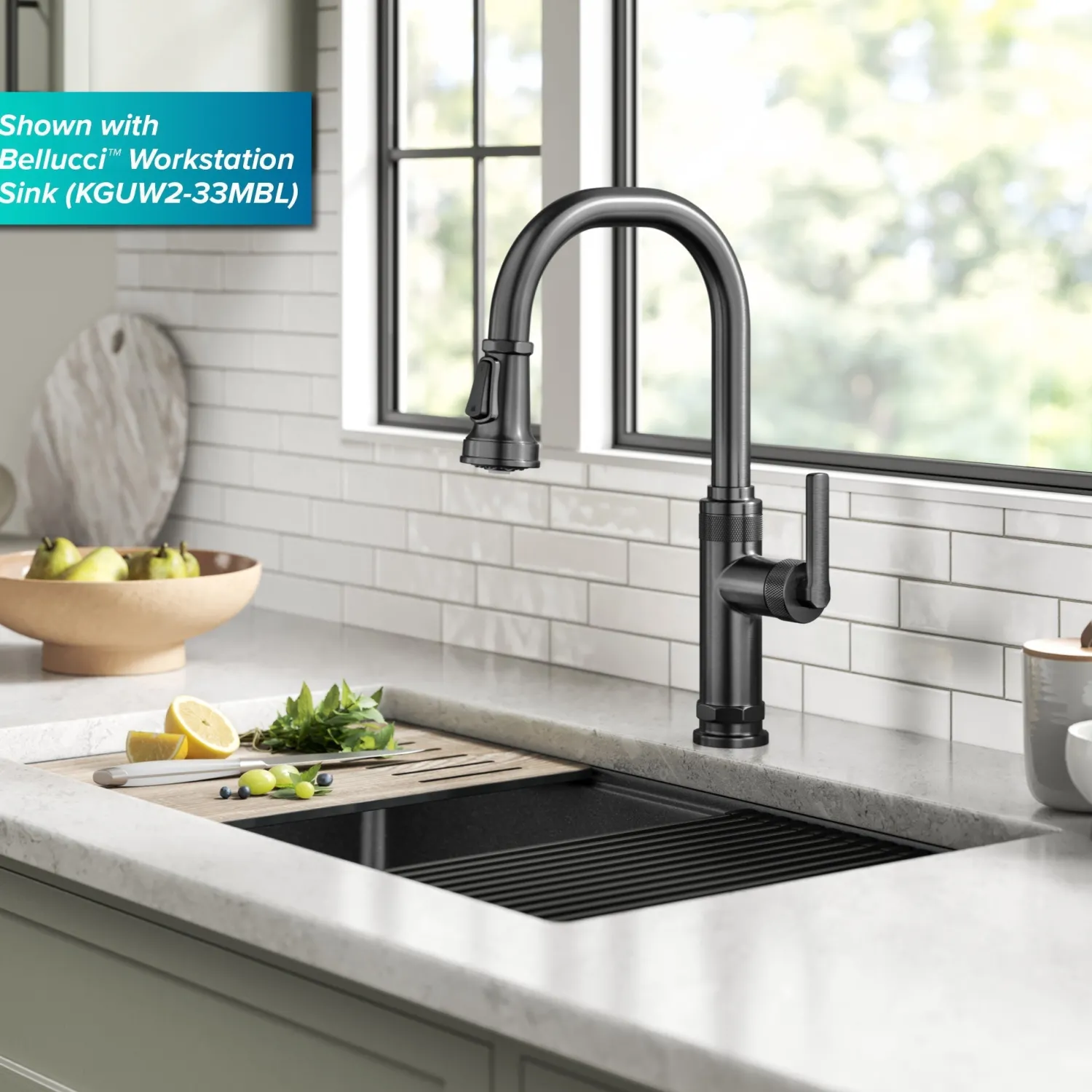 Online Allyn Black Stainless Nut & Bolt Diamond Cut Kitchen Faucet Single Hole